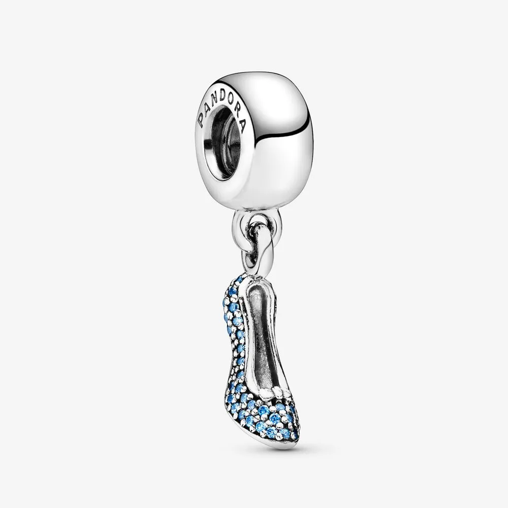 Disney, Cinderella Sparkling Slipper Dangle Charm, Fancy Light Blue CZ