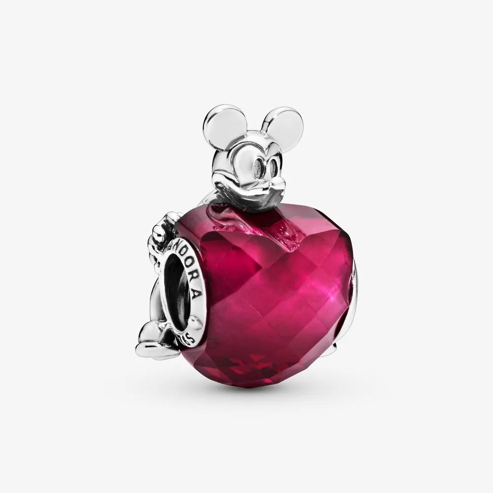 Disney, Mickey Love Heart Charm, Fuchsia Rose Crystal