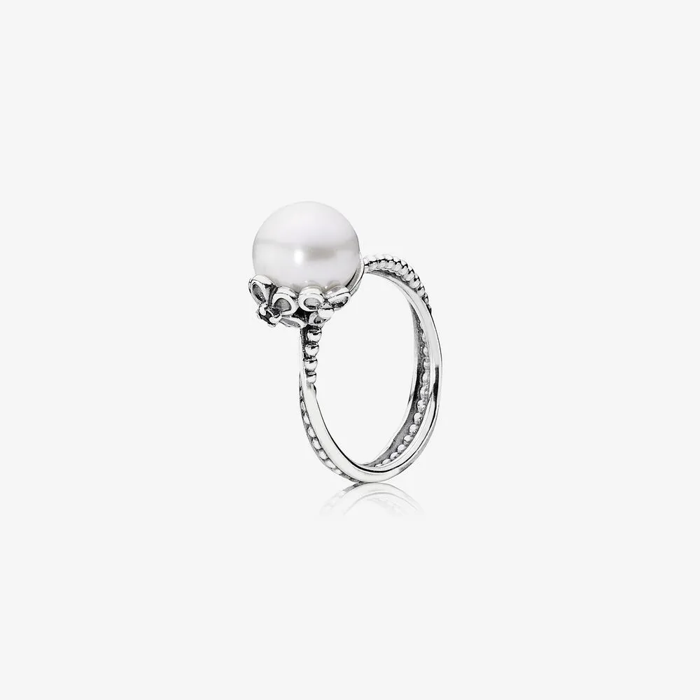 Garden Odyssey Ring, Pearl & Black CZ
