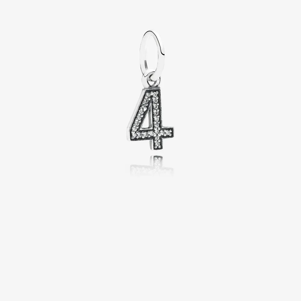 Number 4 Dangle Charm, Clear CZ