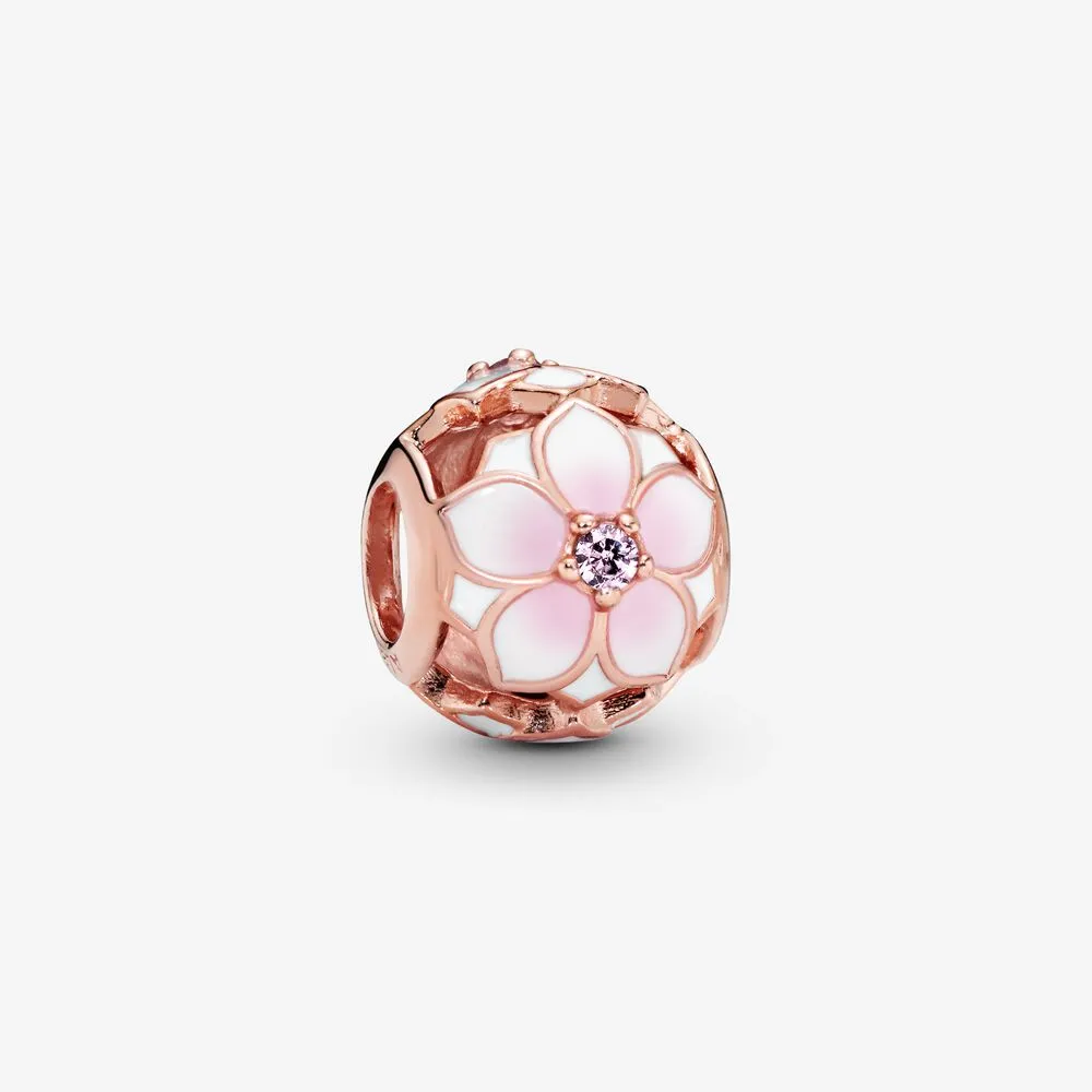 Openwork Pink Magnolia Flower Charm