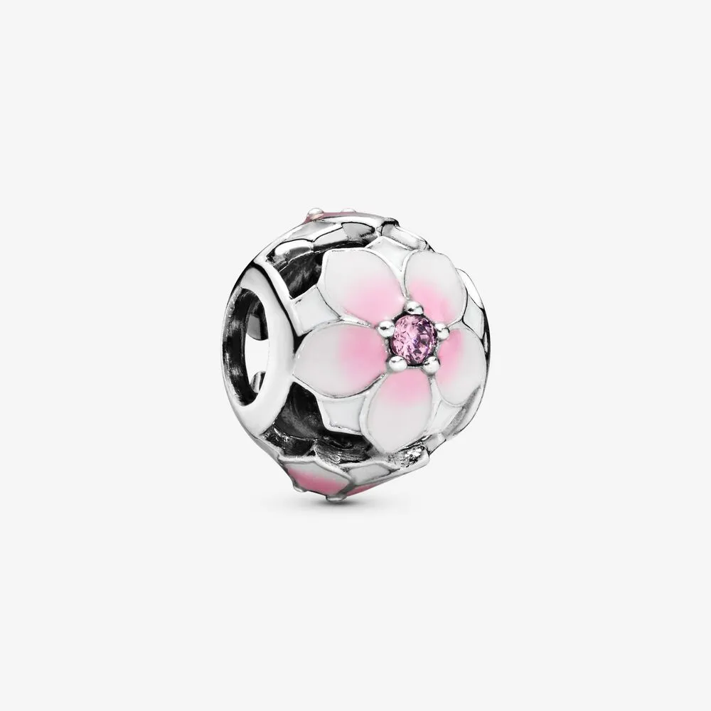 Openwork Pink Magnolia Flower Charm