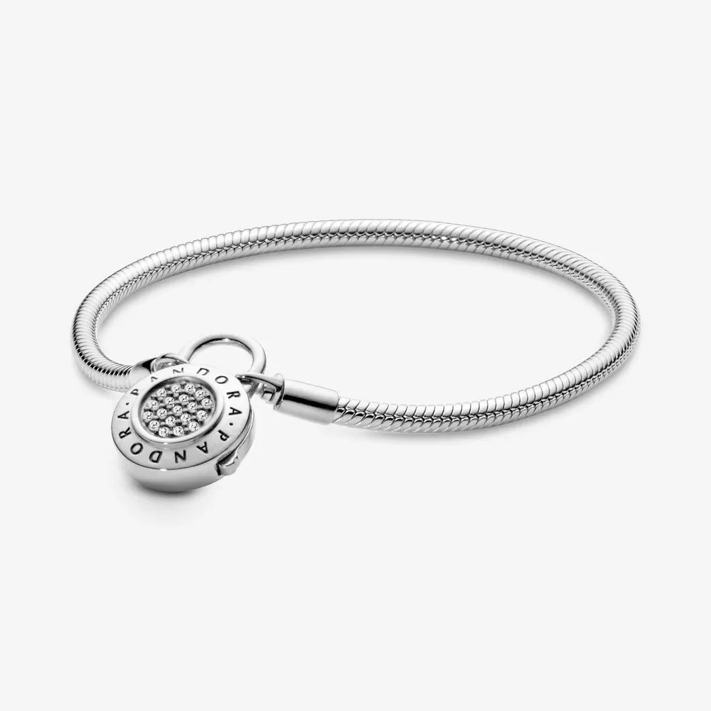 Pandora Moments Pavé Padlock Clasp Snake Chain Bracelet