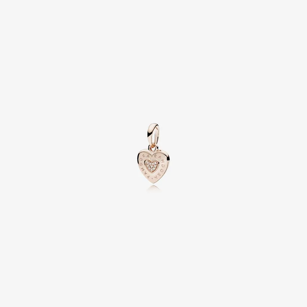 PANDORA Signature Heart Pendant, PANDORA Rose™ & Clear CZ