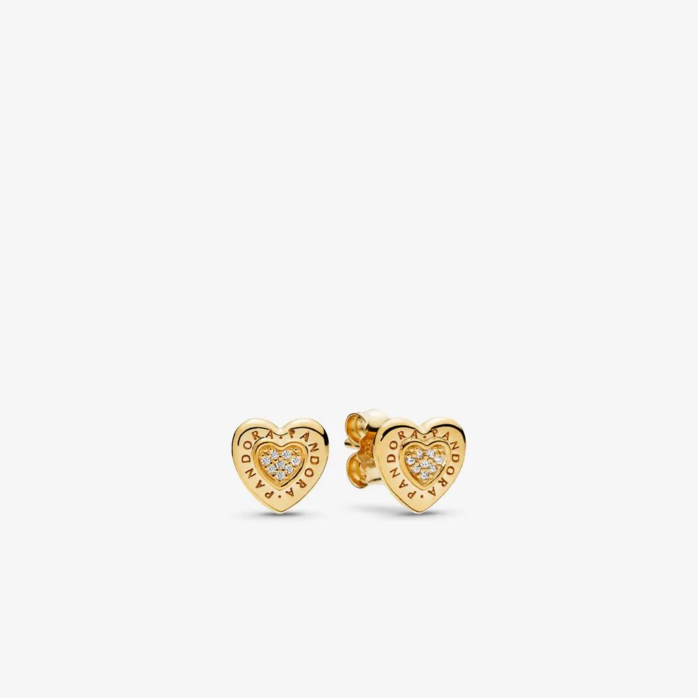 PANDORA Signature Heart Stud Earrings, PANDORA Shine™ & Clear CZ