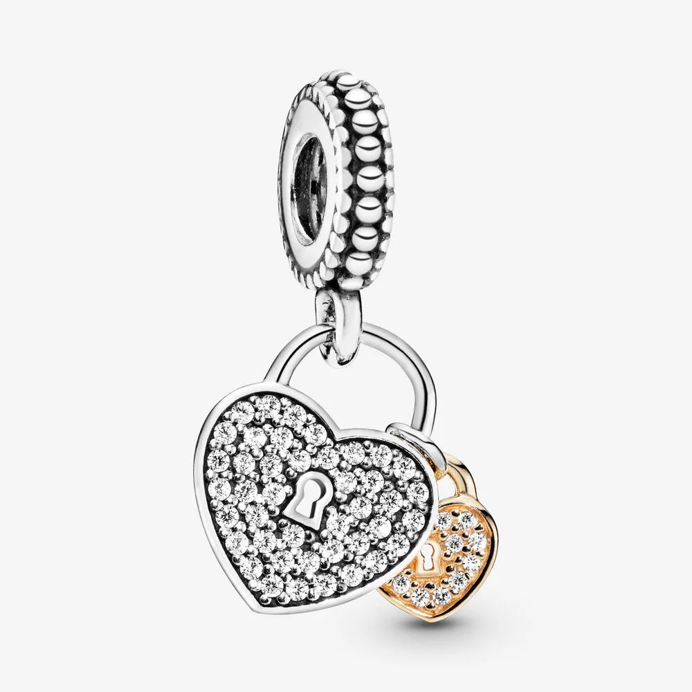 Pavé Heart Padlocks Dangle Charm