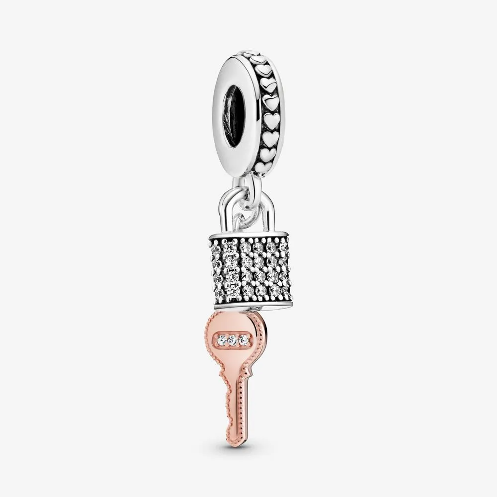 Pavé Padlock and Key Dangle Charm