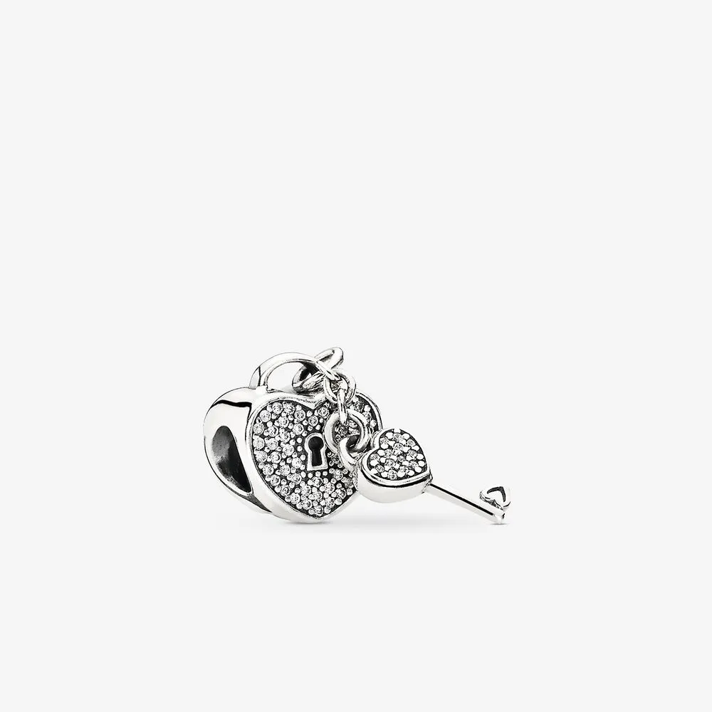 Pavé Padlock Heart & Key Charm