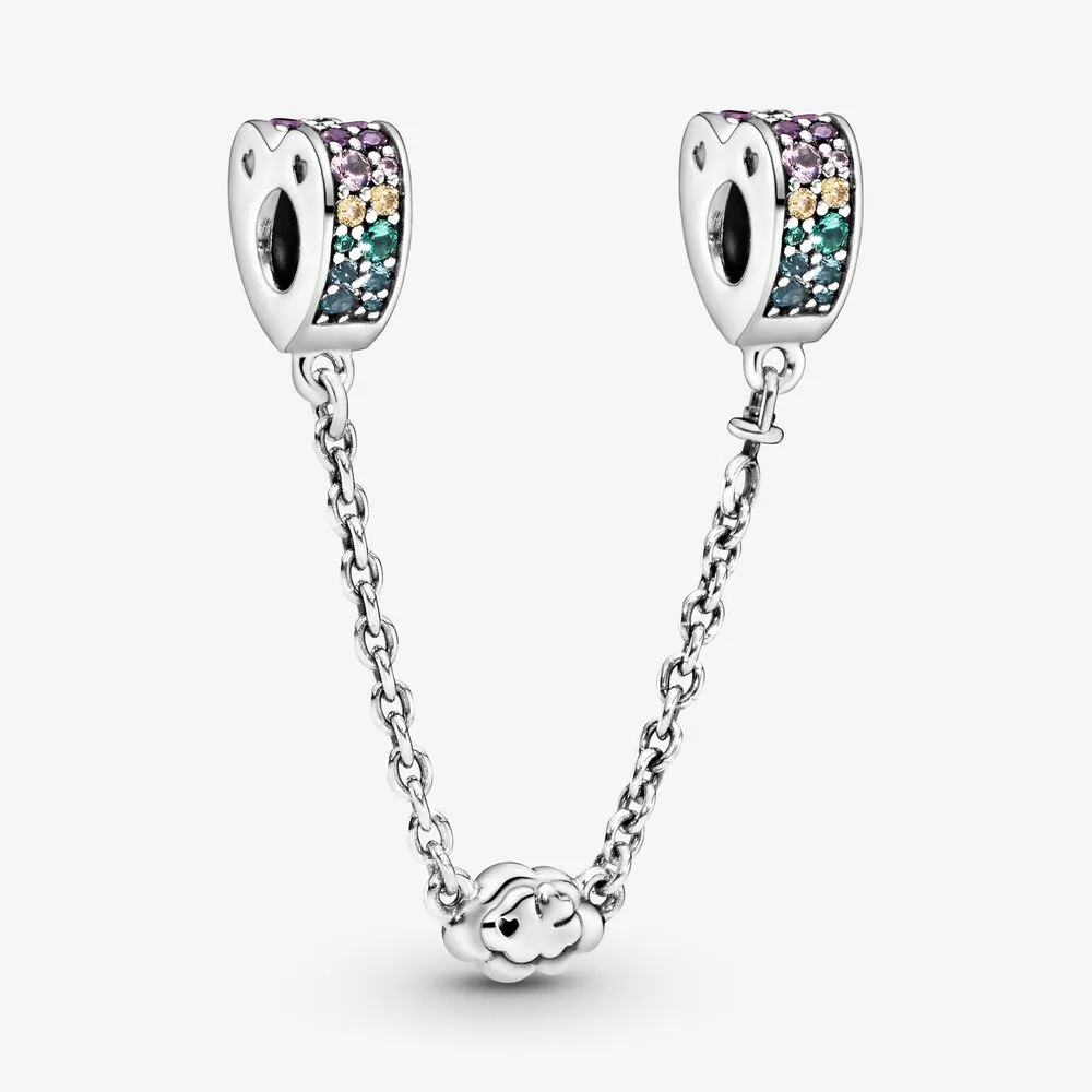 Rainbow Pavé Hearts & Cloud Safety Chain Charm