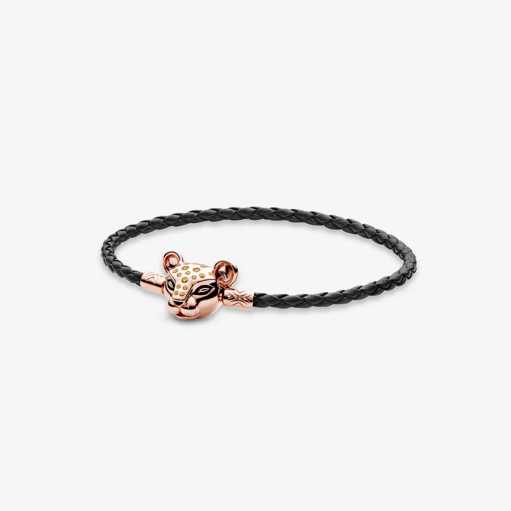 Sparkling Lion Princess, Woven Leather Bracelet, Pandora Rose™