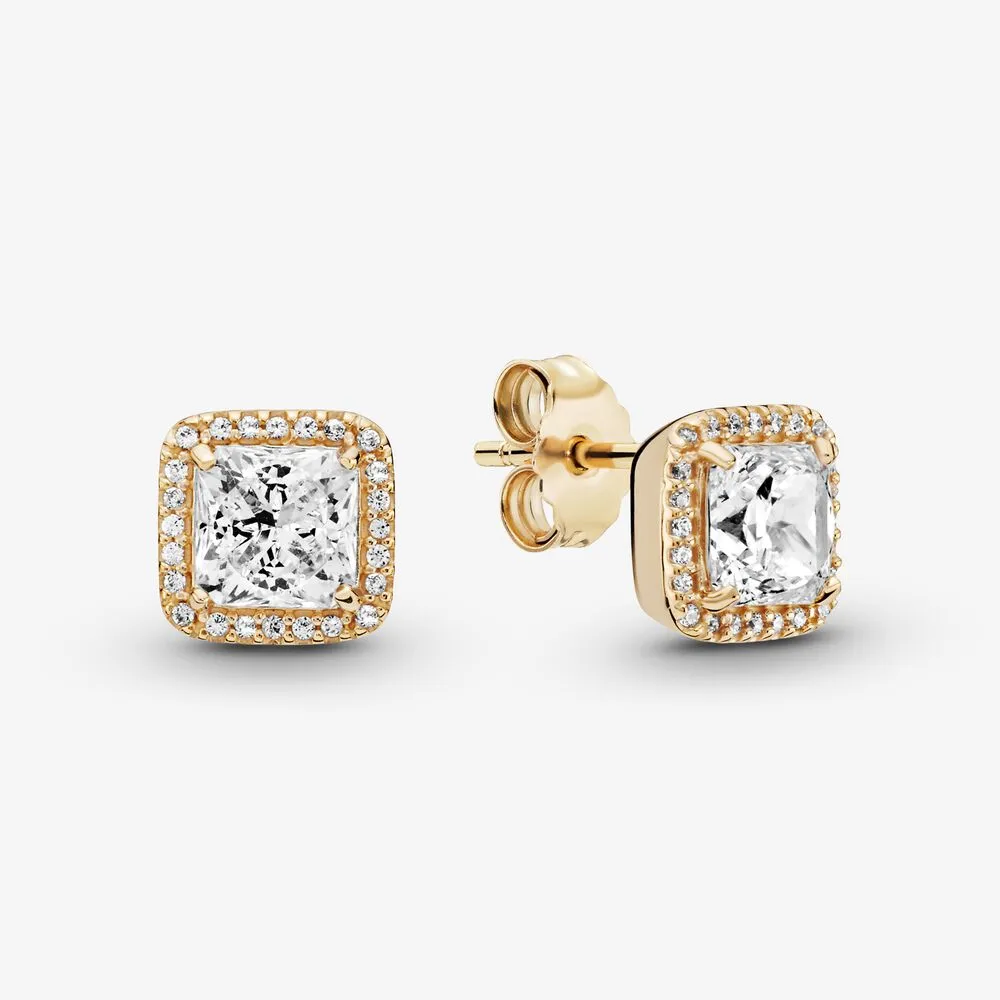 Square Sparkle Halo Stud Earrings