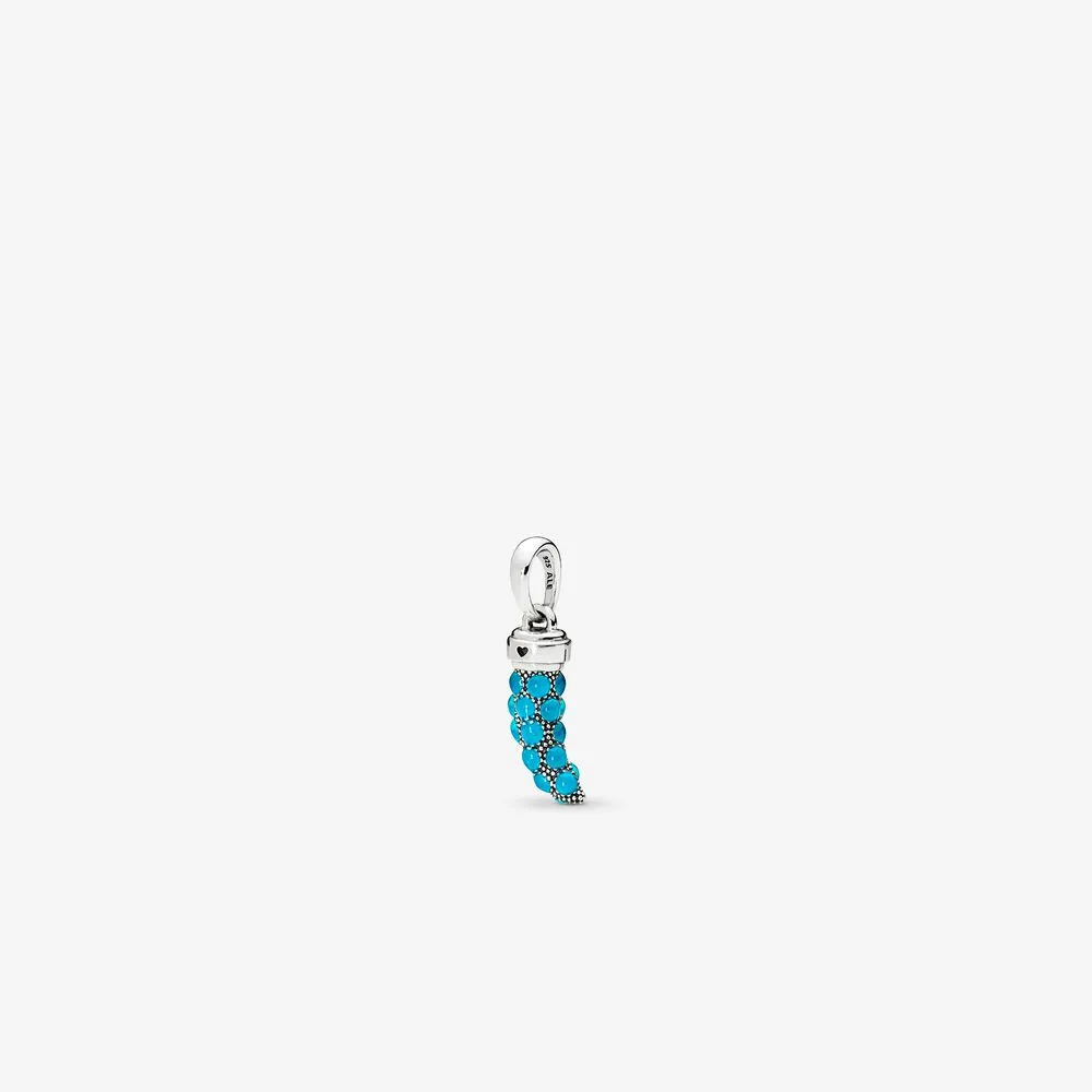 Turquoise Italian Horn Necklace Pendant, Turquoise Enamel